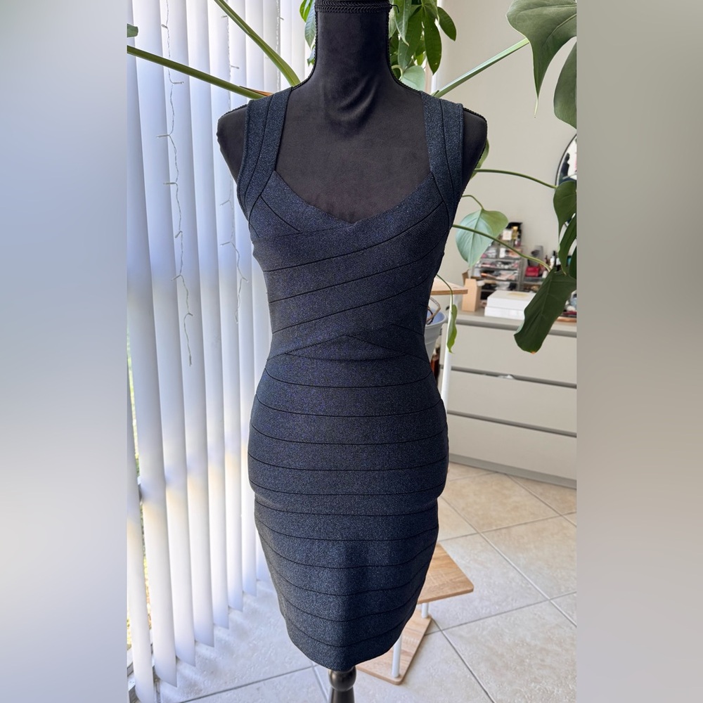 Guess Dark blue Shimmery Bandage Midi Dress